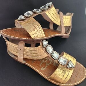 Sam Edelman Gold and Tan Embellished Sandals